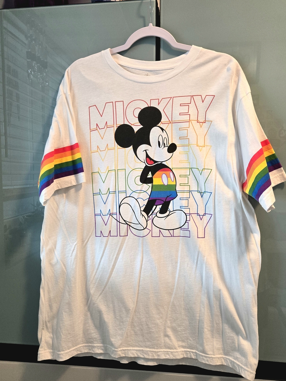 Disney Rainbow sleeve Mickey Mouse Short Sleeve T-Shirt size Large